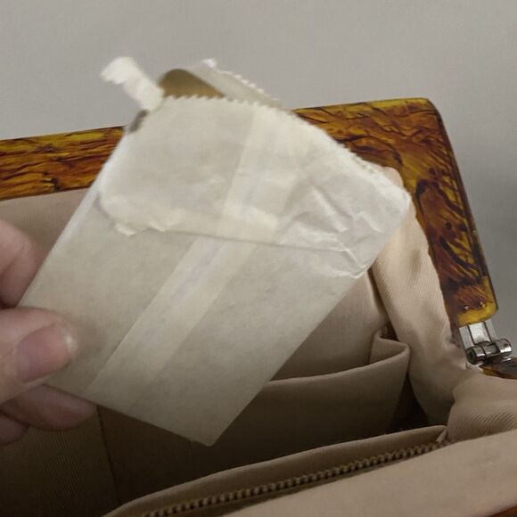 Vintage Handbag Needlepoint Floral Tortoise Handle Strap Mirror Comb Coin Purse - Picture 12 of 16